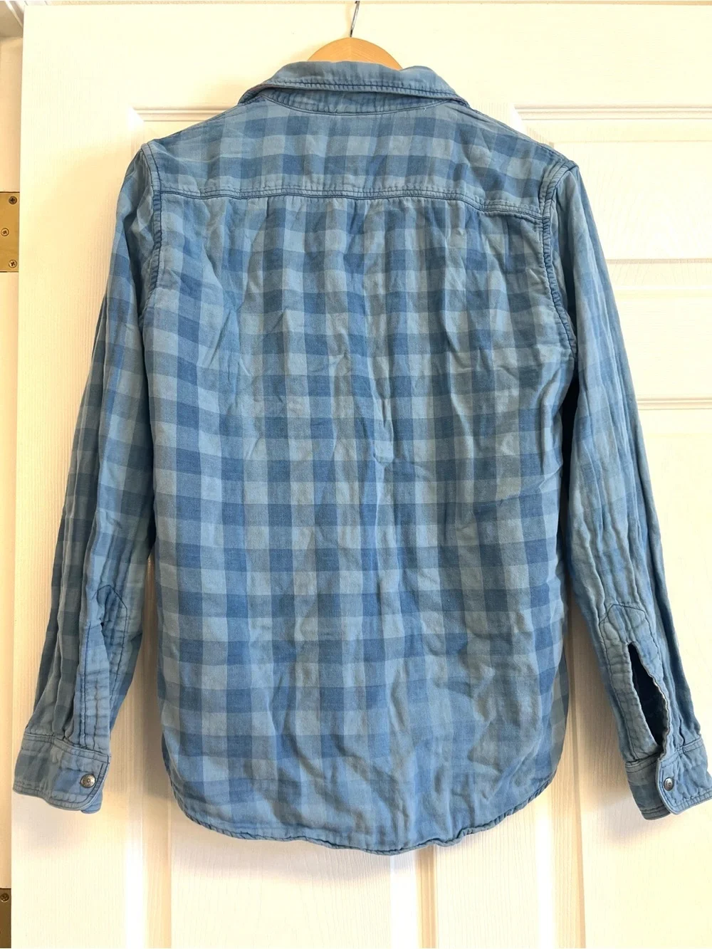 Faherty men S reversible long-sleeve cotton work shirt blue plaid retro vintage